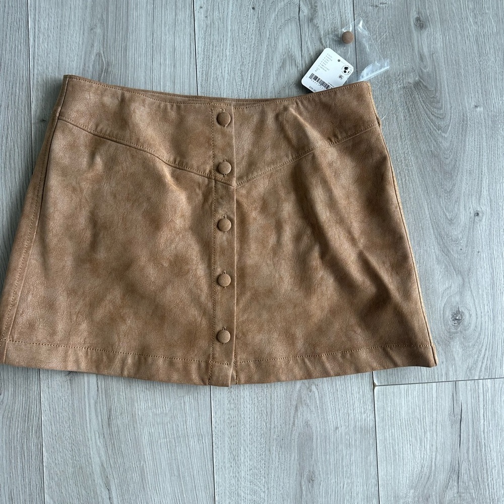 Free People Tan Button-Up Mini Skirt